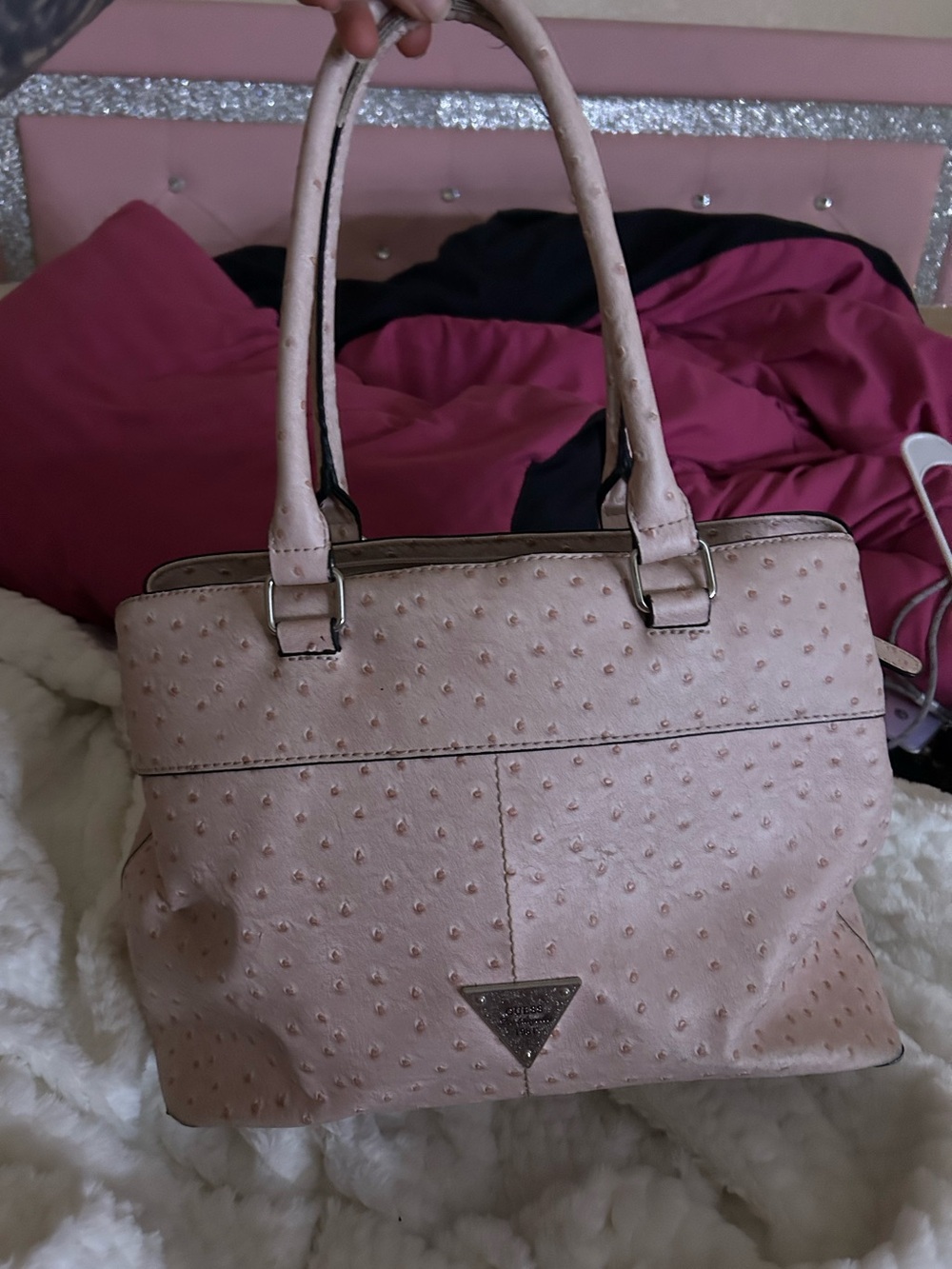 Stylish Pink Ostrich-Texture Tote Bag